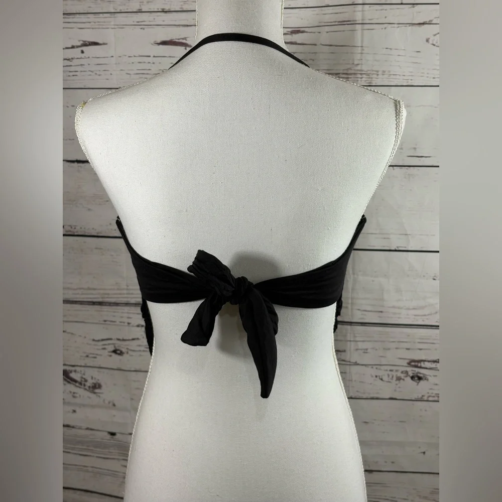 VTG Juicy Couture Beach Royalty Black Ruche Ribbed Open Back One Piece in Size M